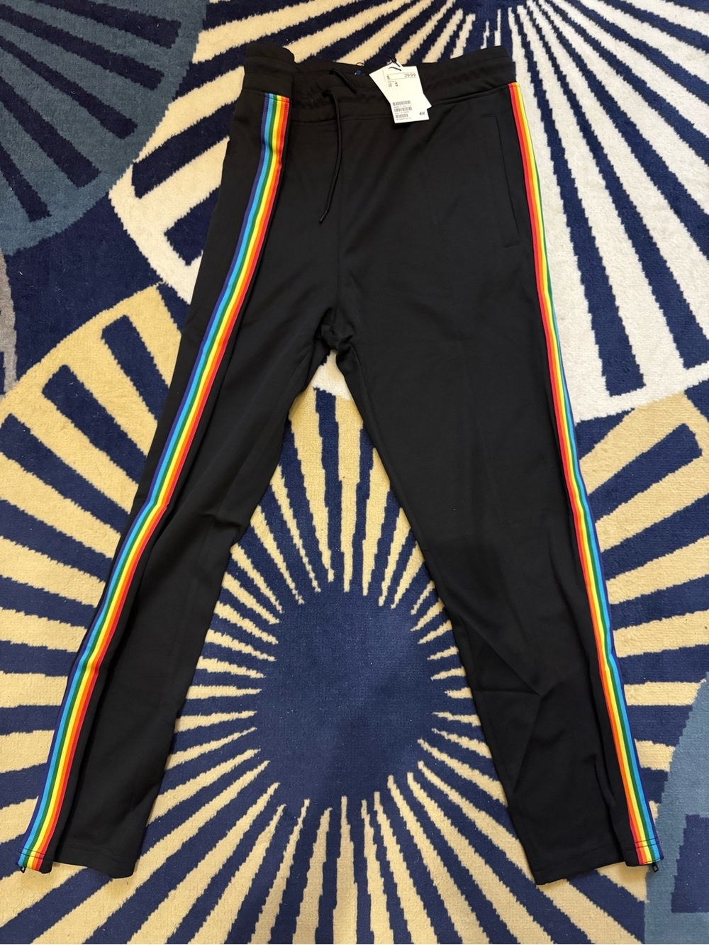 H&M Black Joggers with Rainbow Side Tape